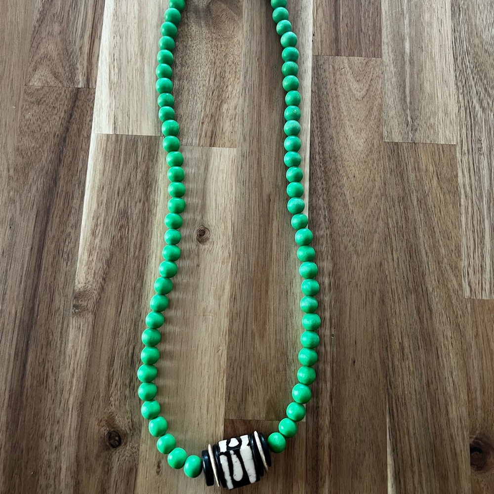 Handmade Wooden Necklace total length is 15 inches.